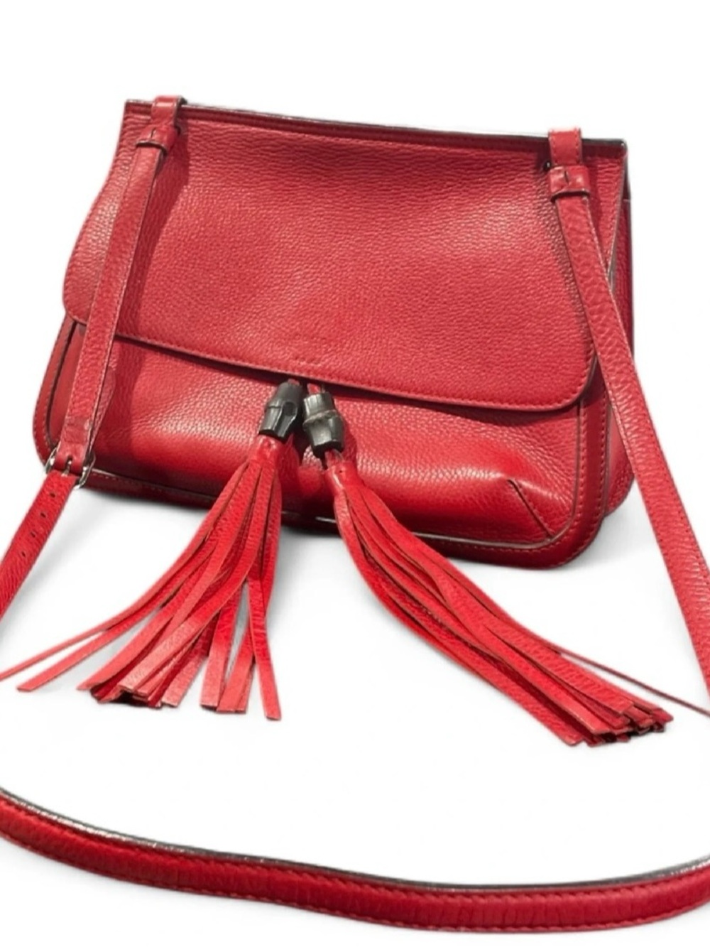Gucci Red Leather Tassel Crossbody Bag